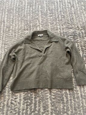 Madewell Olive Green Polo-Style V-Neck Sweater